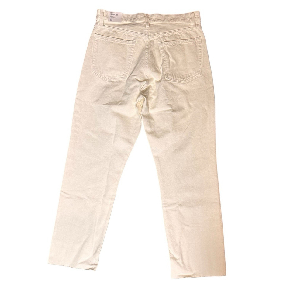 NWT Mango MNG Denim Jeans Womens 8 Bone Ecru Havana Cropped High Waist Frayed - Picture 3 of 8